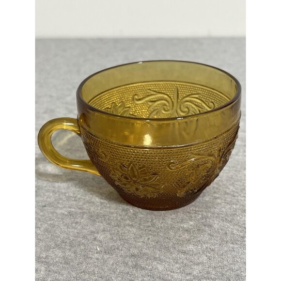 Vintage Amber Glass Coffee Tea Cups Set of 6 Federal Madrid Floral Scroll Retro - Picture 9 of 13